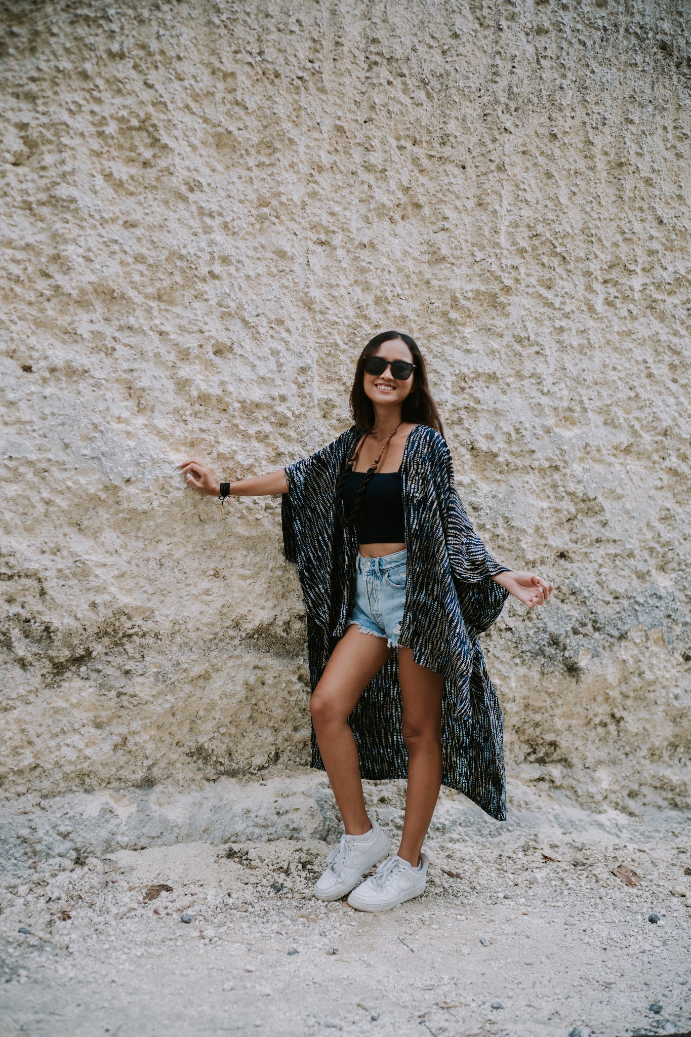 Hand-Stamped Kimono in Green