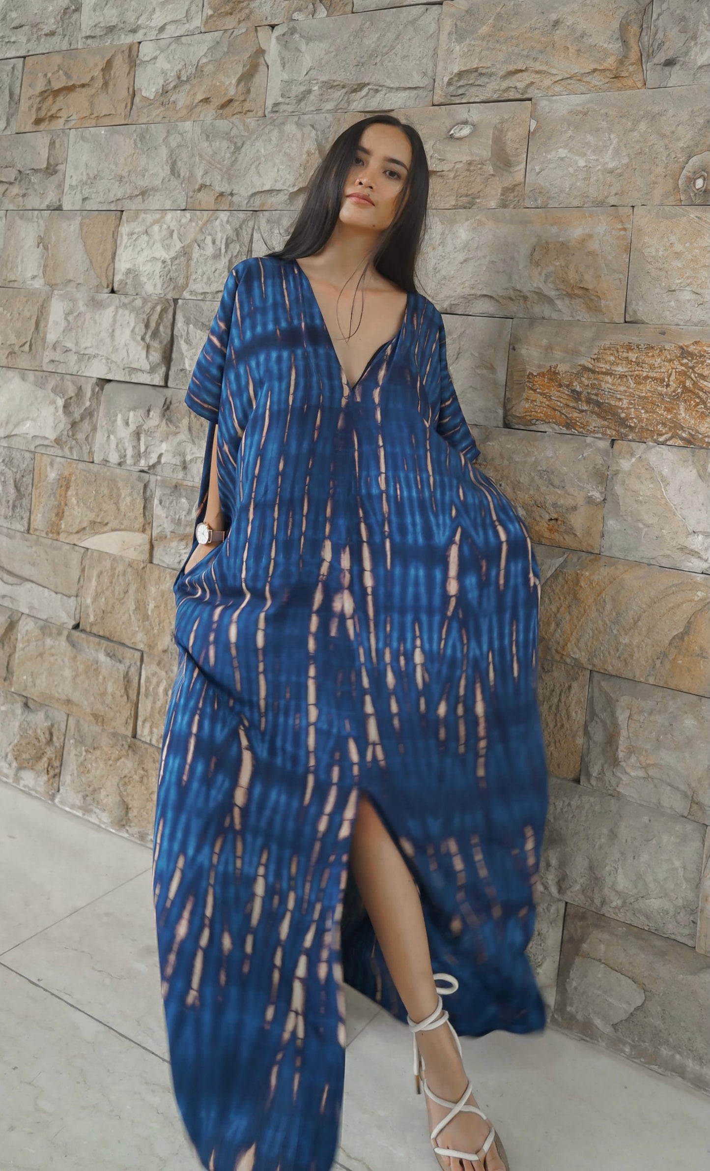 Alaia Caftan Dress with Pockets in Blue Ocean