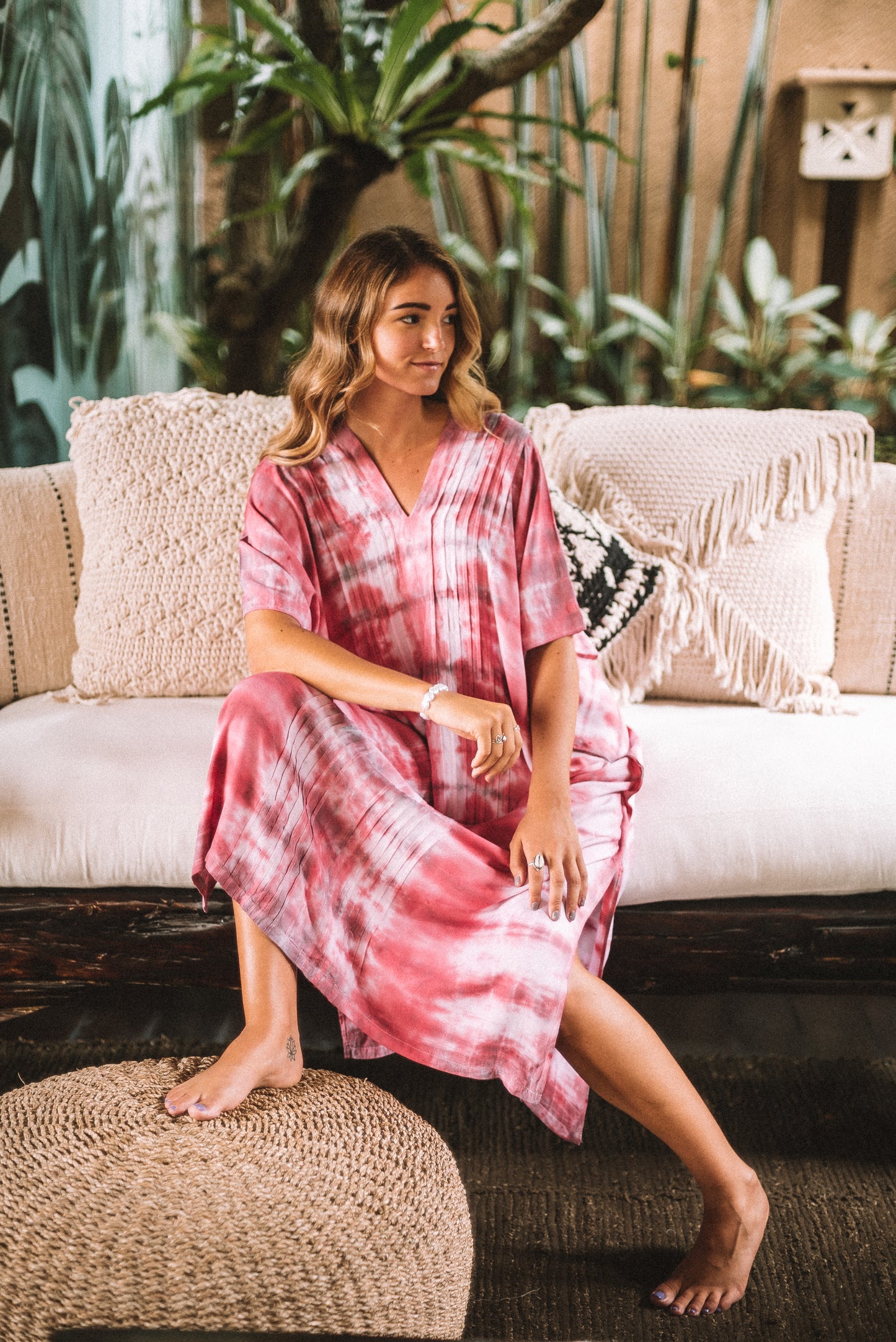 Leia Kaftan Dress in Soft Red