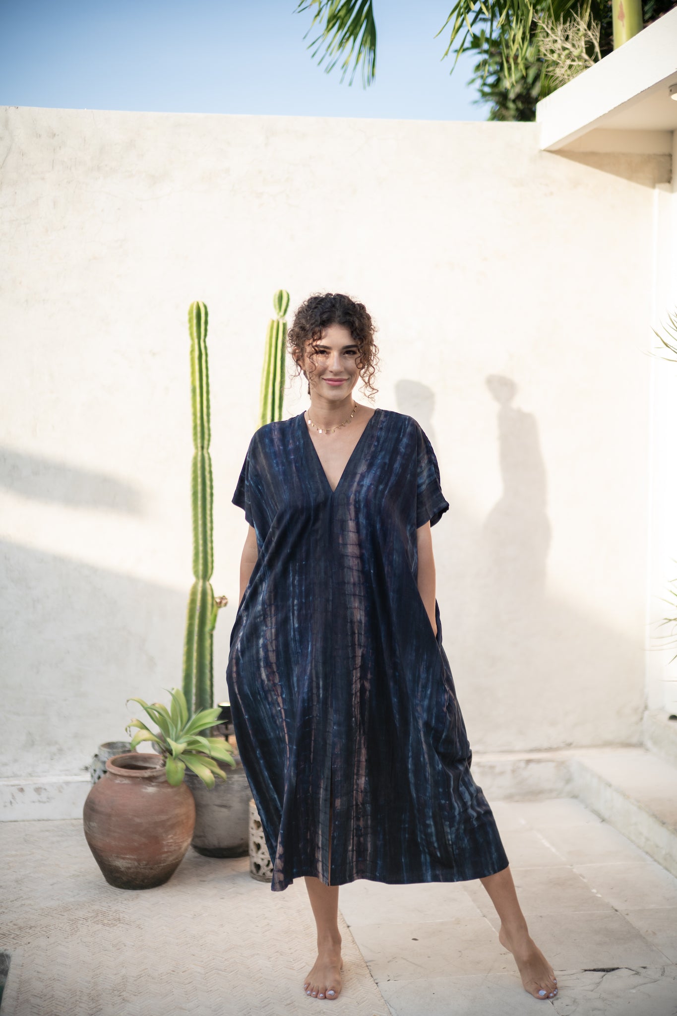 Alaia Caftan Dress with Pockets in Deep Navy