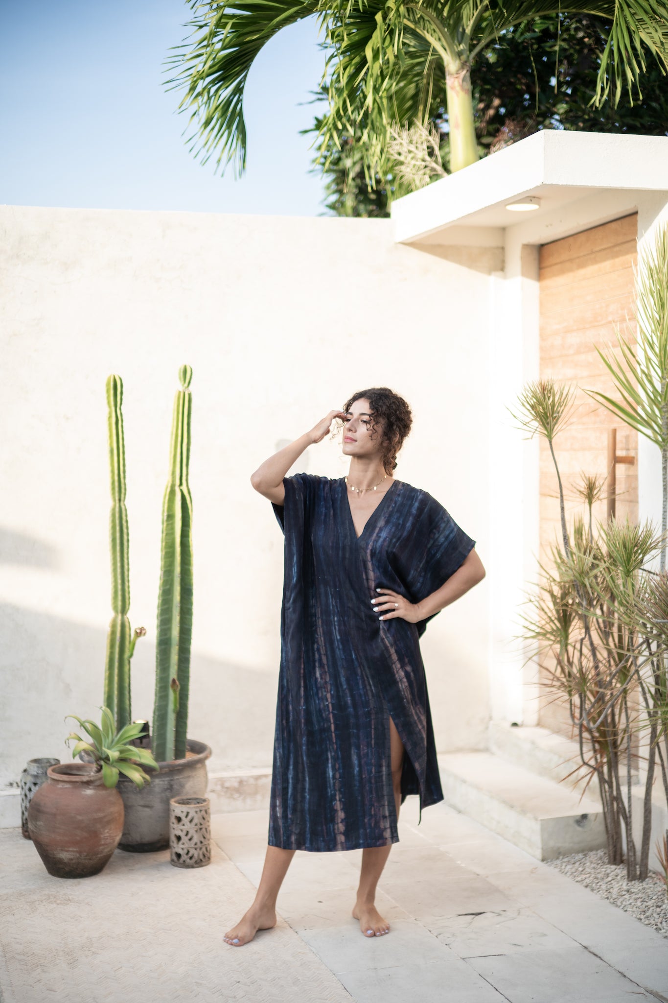 Alaia Caftan Dress with Pockets in Deep Navy