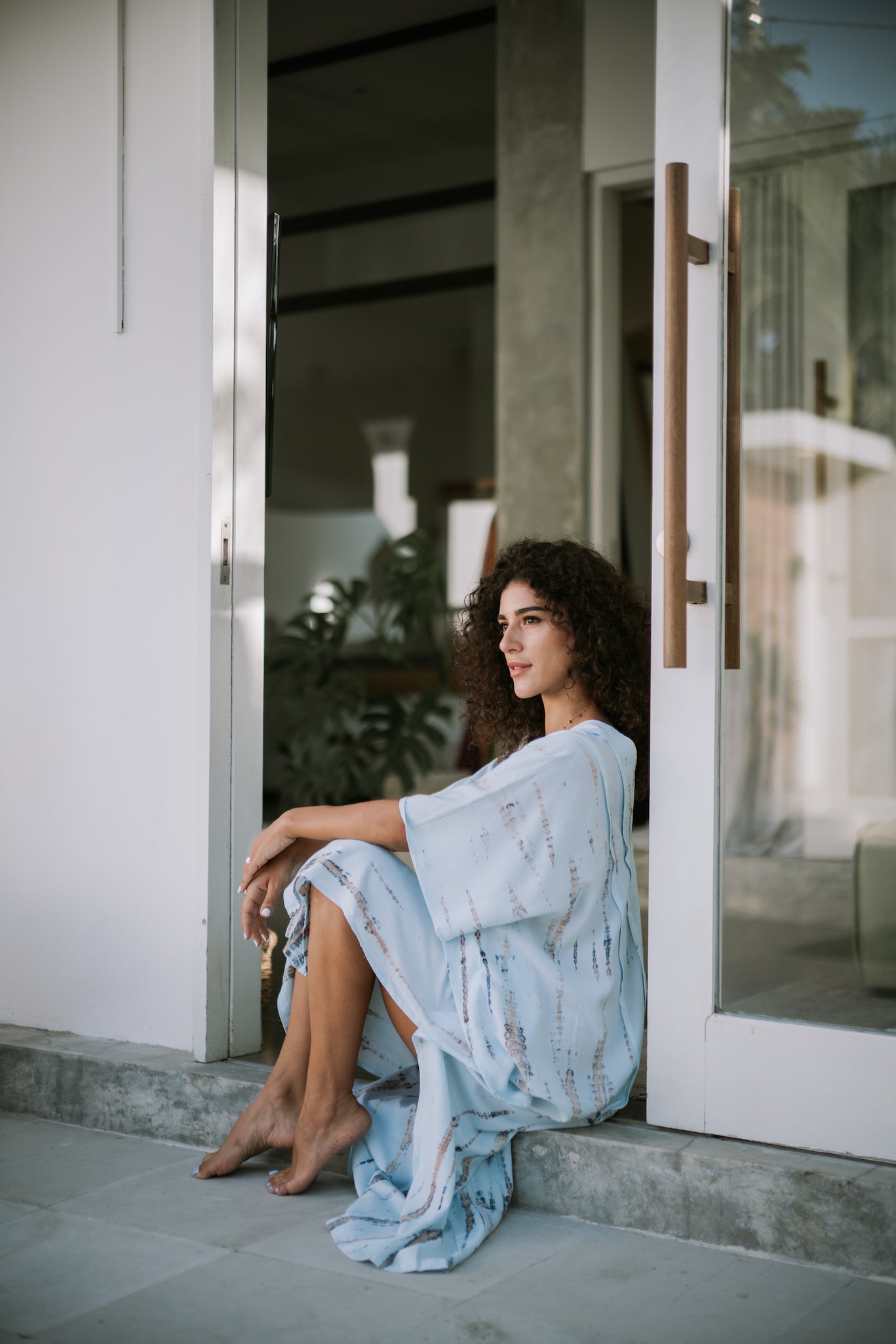 Leia Kaftan Dress in Soft Blue