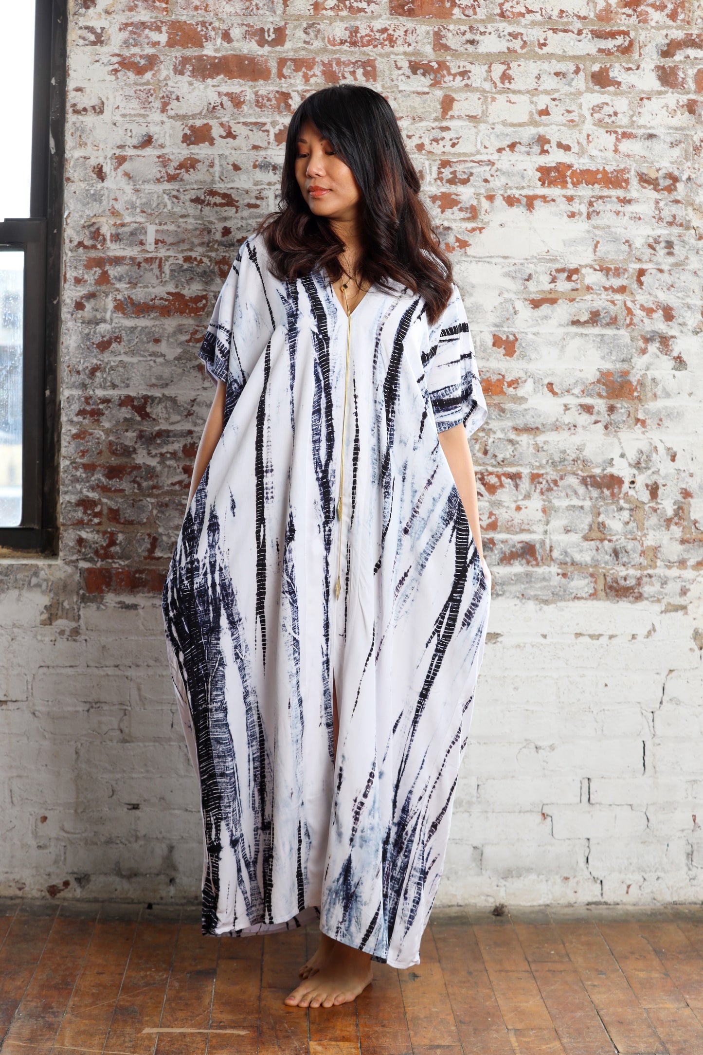 Alaia Caftan Dress with Pockets in Black Tie Dye