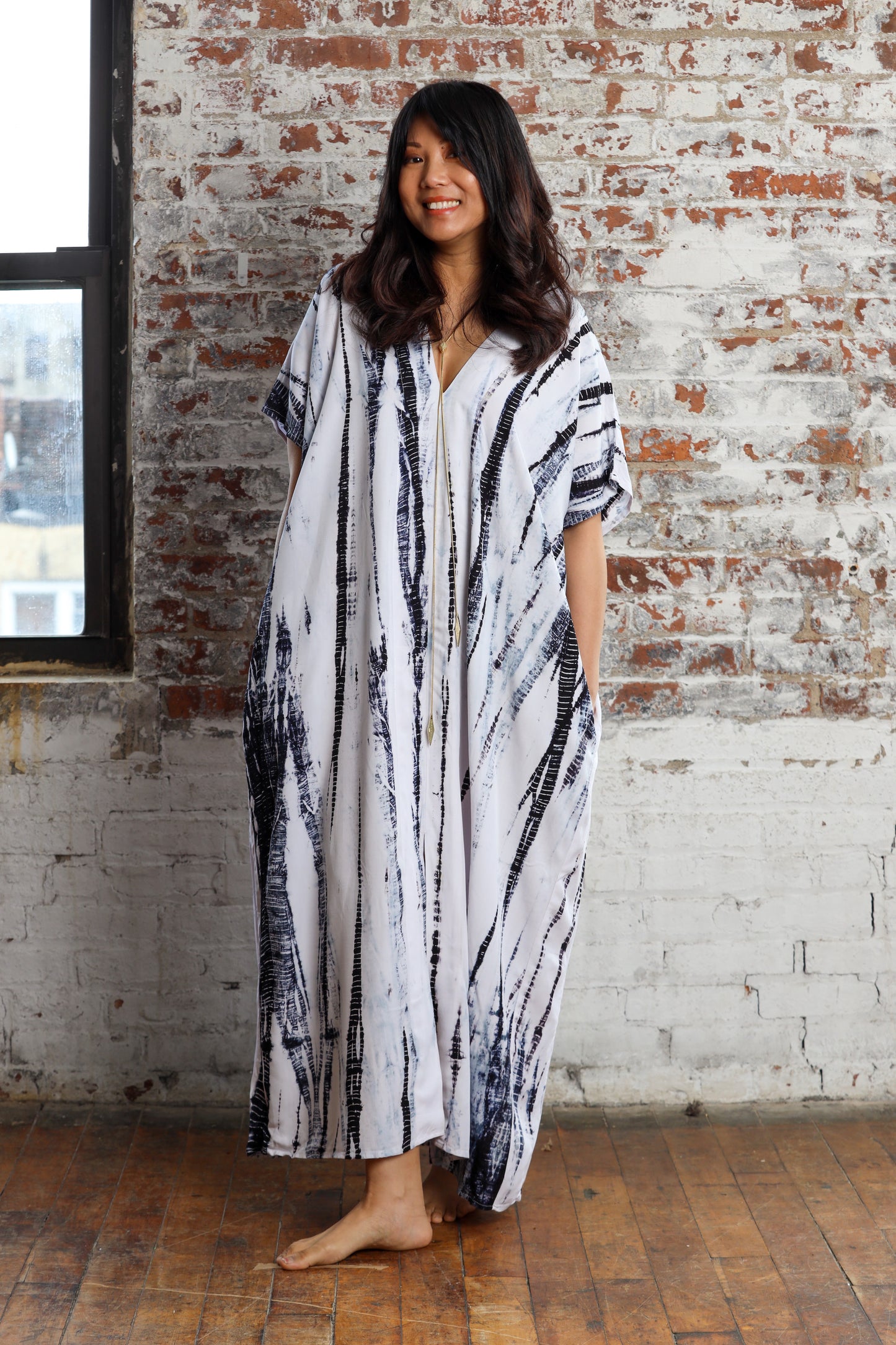 Alaia Caftan Dress with Pockets in Black Tie Dye