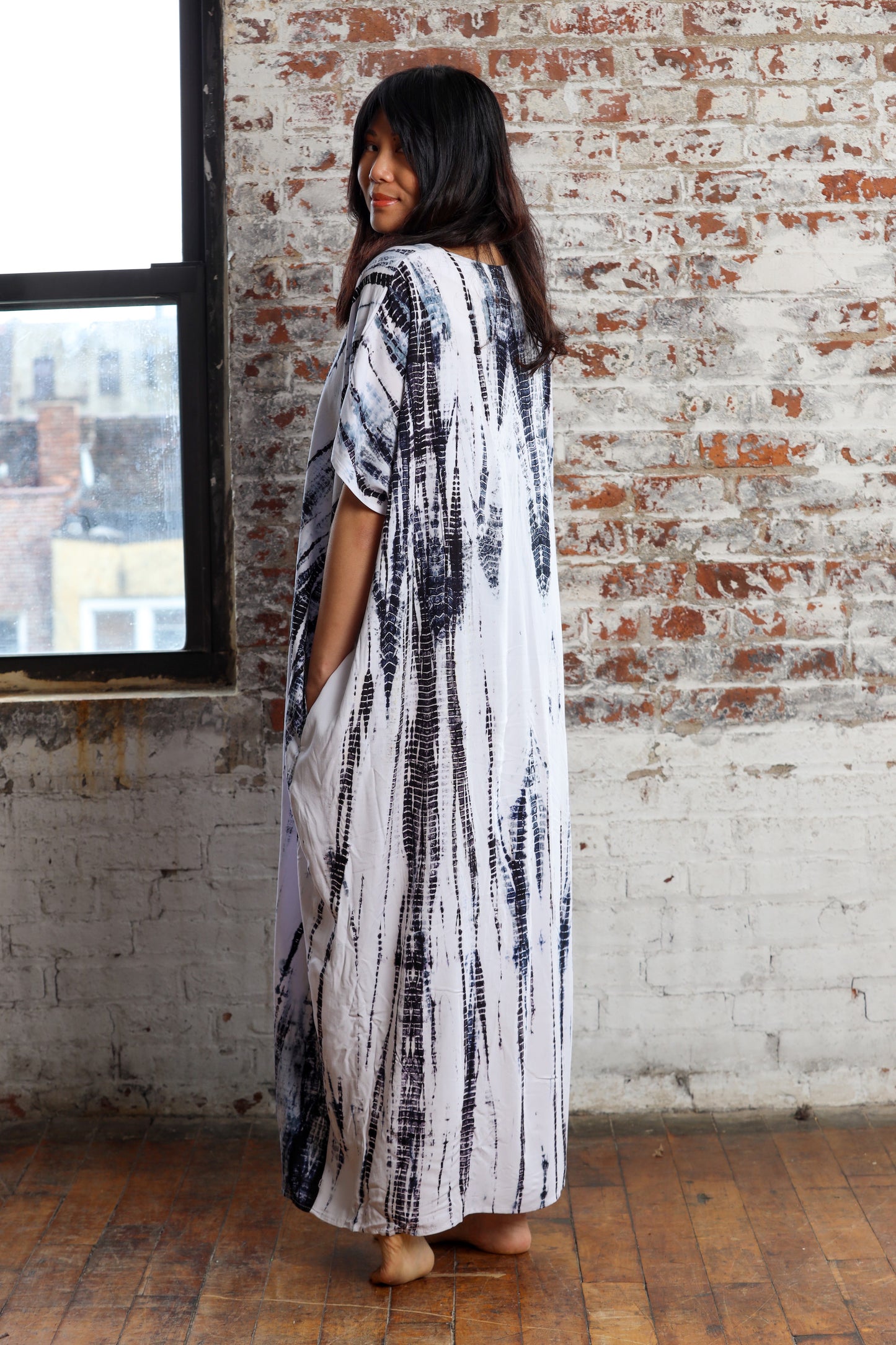 Alaia Caftan Dress with Pockets in Black Tie Dye