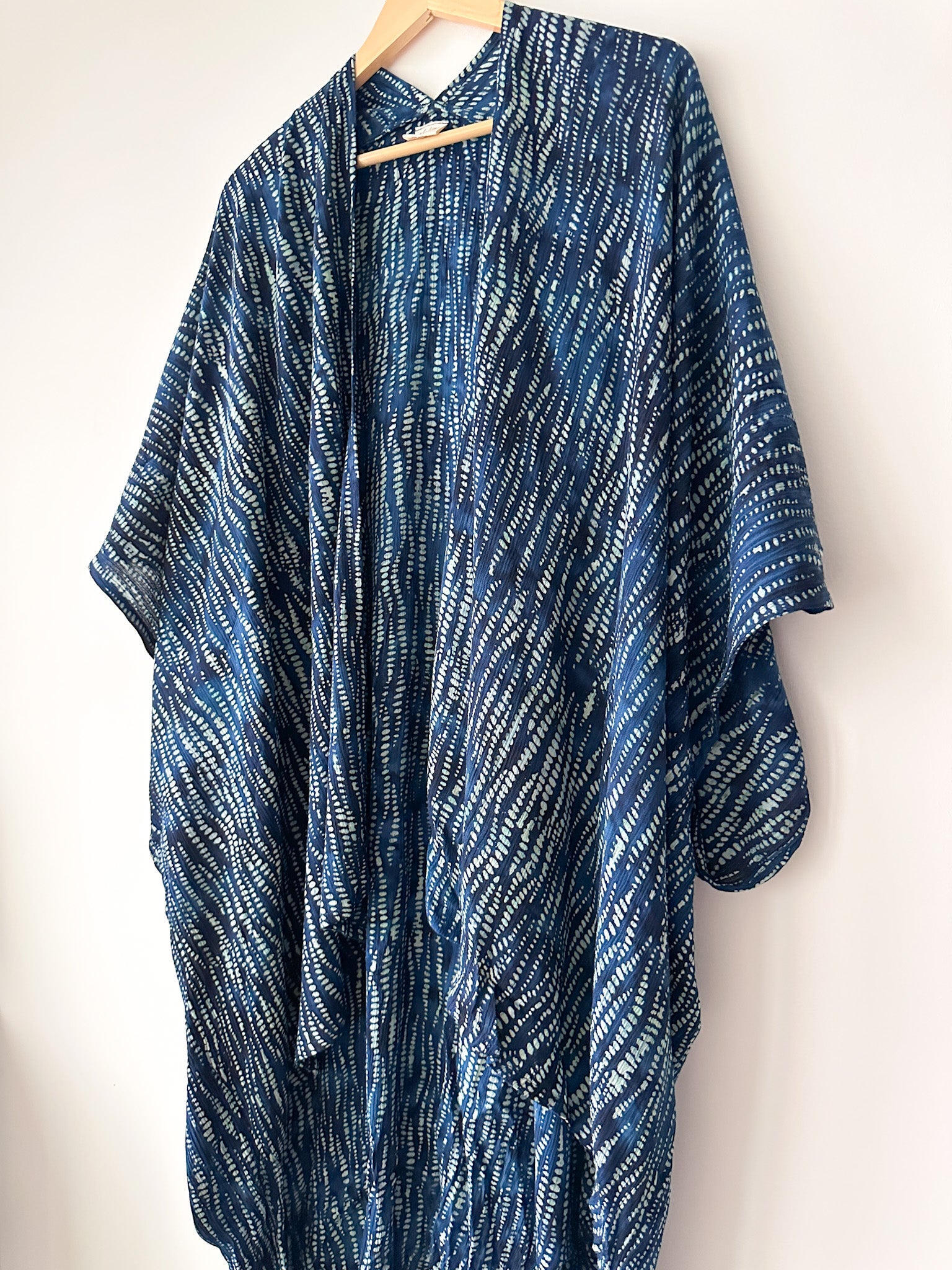 boho kimono fall blue hand printed 