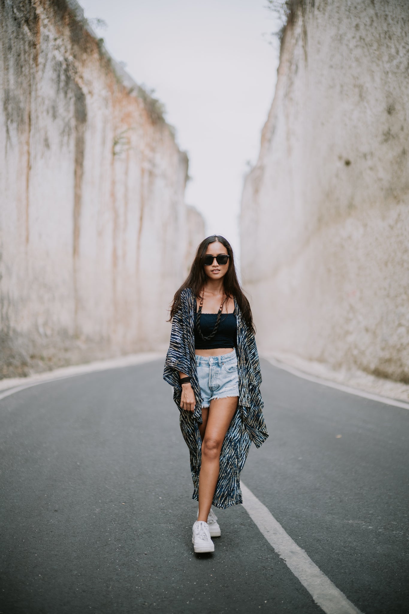 Hand-Stamped Kimono in Dark Blue
