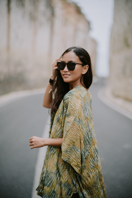 Hand-Stamped Kimono in Green