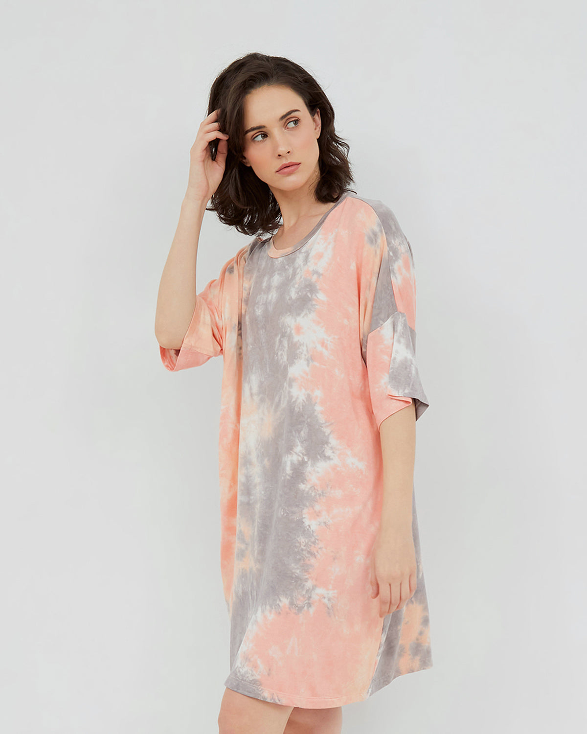 Oversized T-Shirt Dress - Light Coral