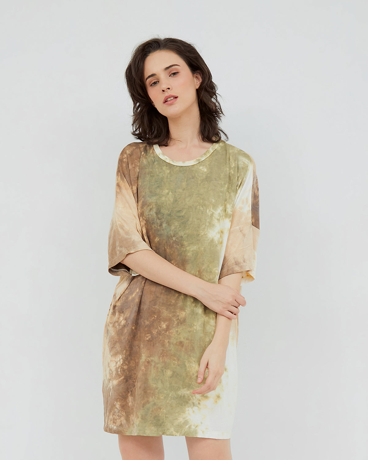 Oversized T-Shirt Dress - Sage Brown