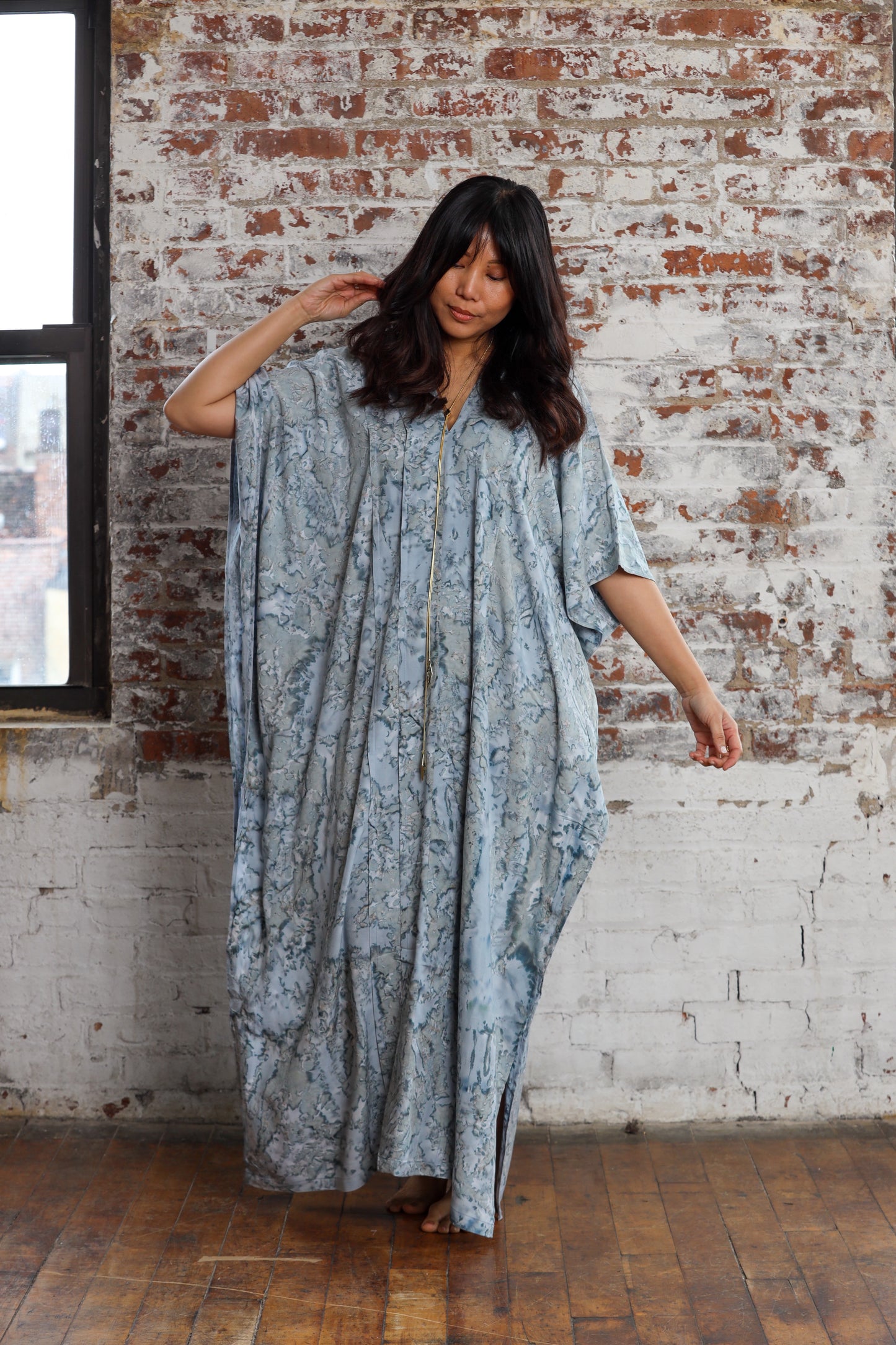 Leia Hand Dyed Kaftan in Baby Blue