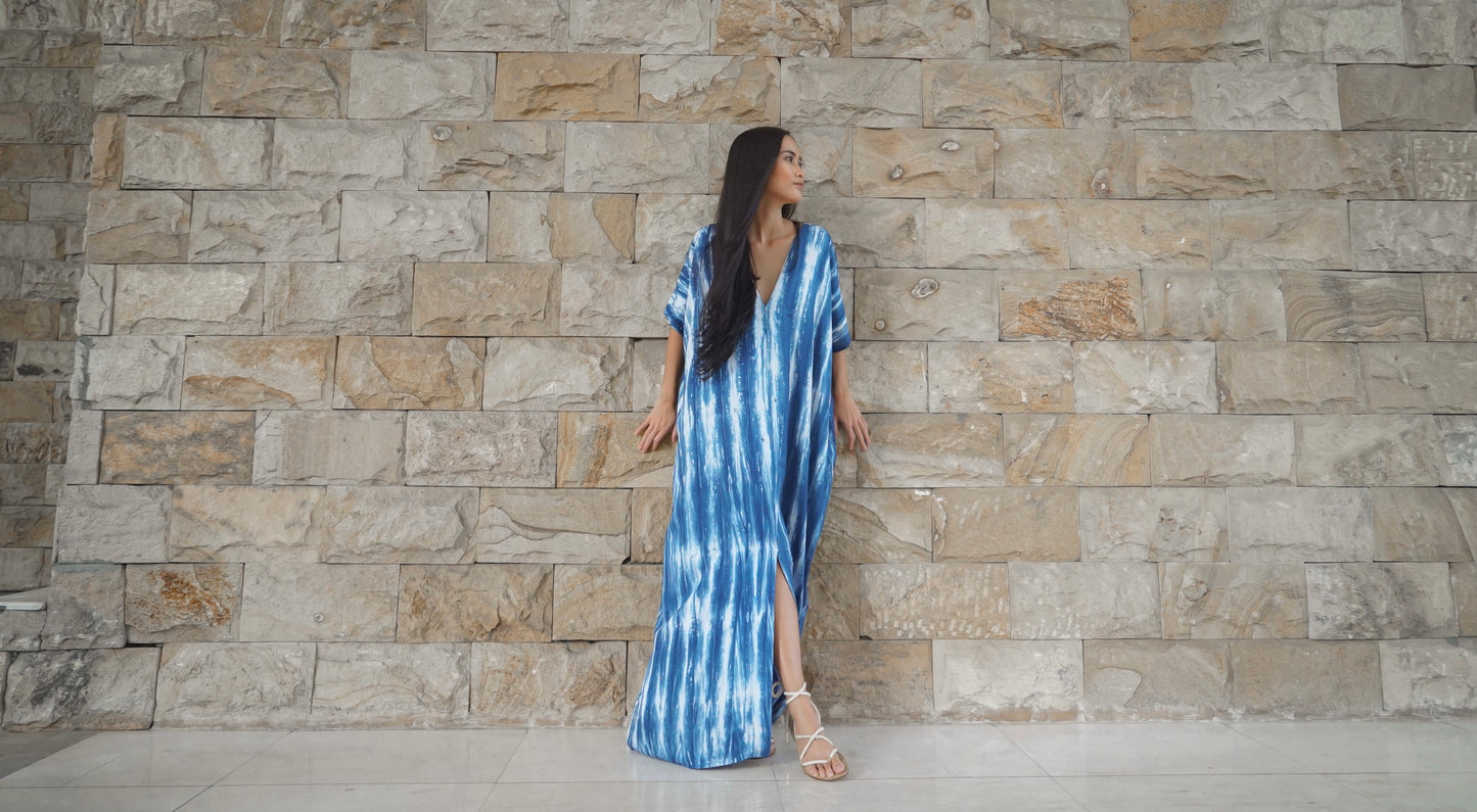 Alaia Caftan Dress with Pockets in Blue Tie Dye