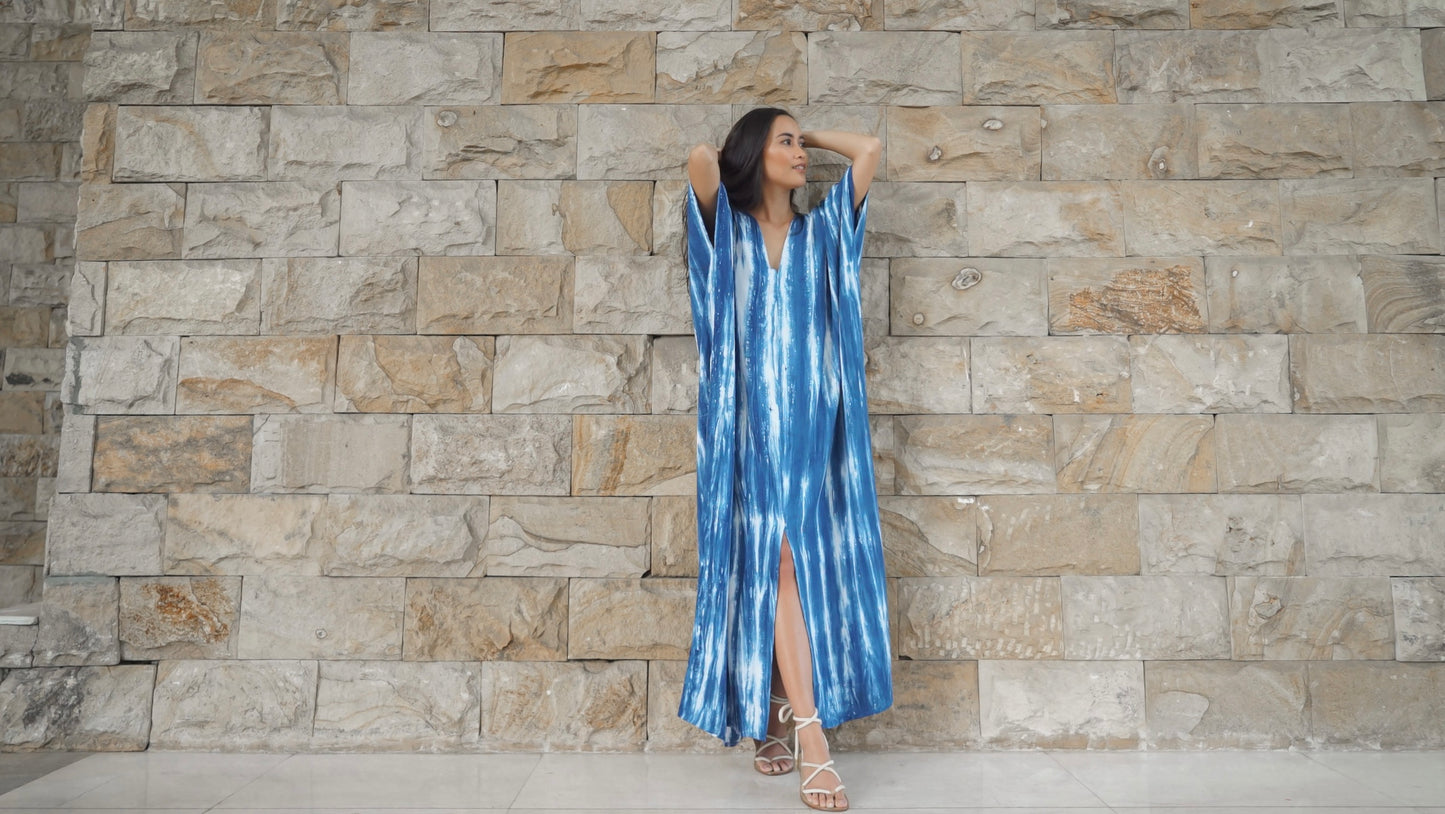 Alaia Caftan Dress with Pockets in Blue Tie Dye