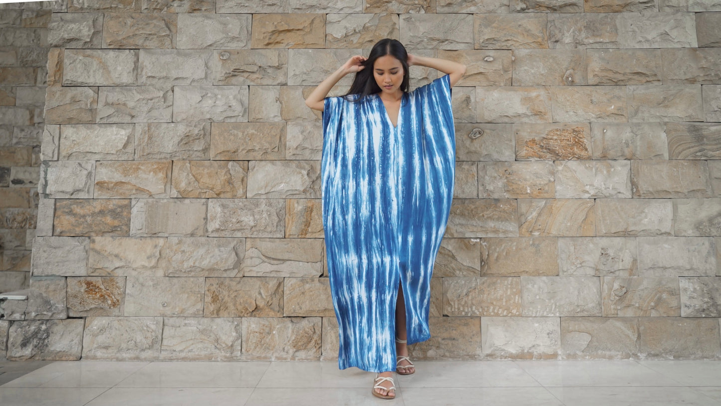 Alaia Caftan Dress with Pockets in Blue Tie Dye