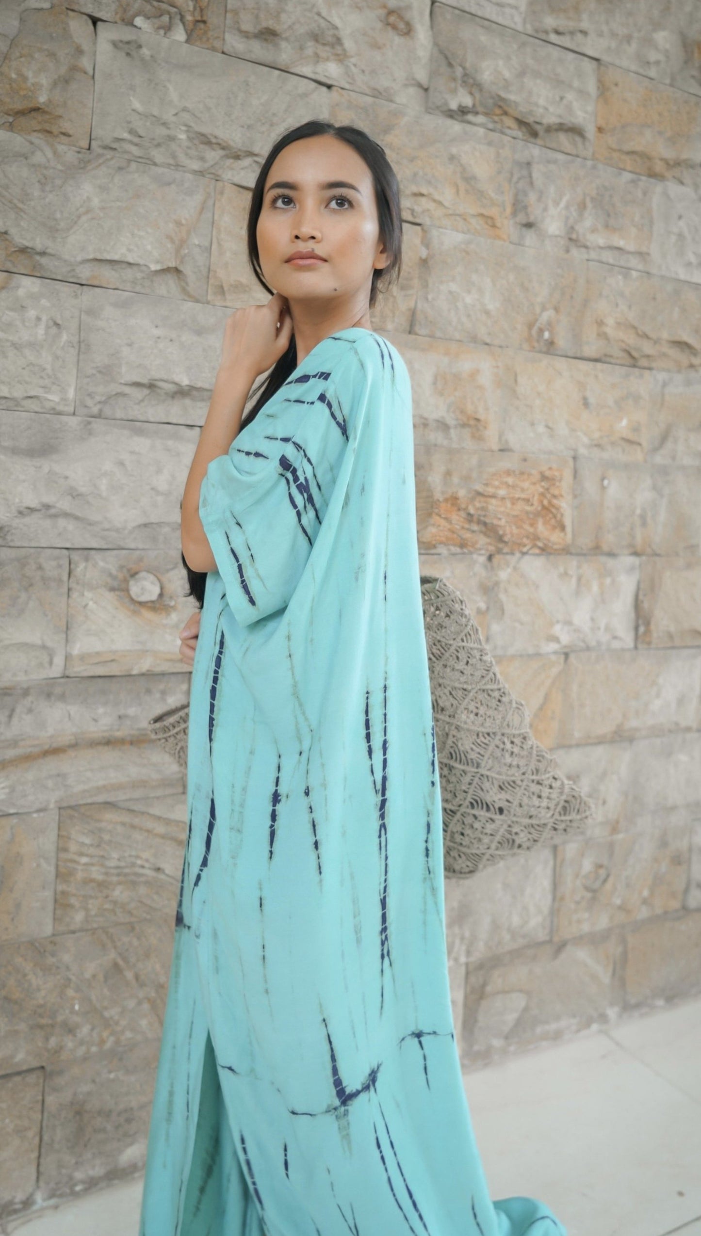 Alaia Tie Dye Caftan Dress - Light Turquoise