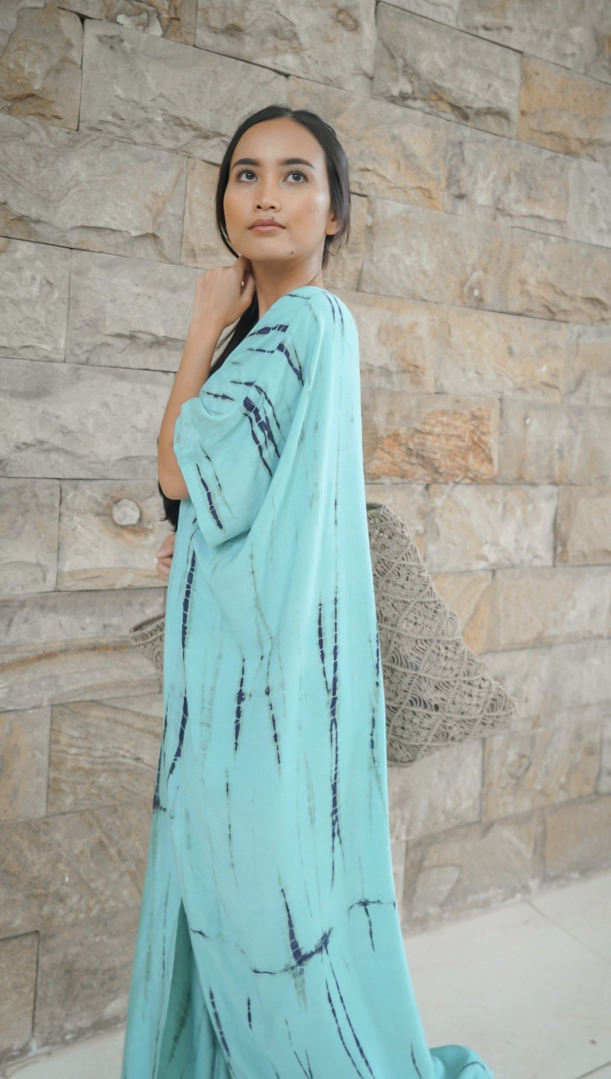 Tie Dye Caftan Dress in Seafoam Green Mahisi Tie Dye Caftan Dress in Seafoam Green Mahisi