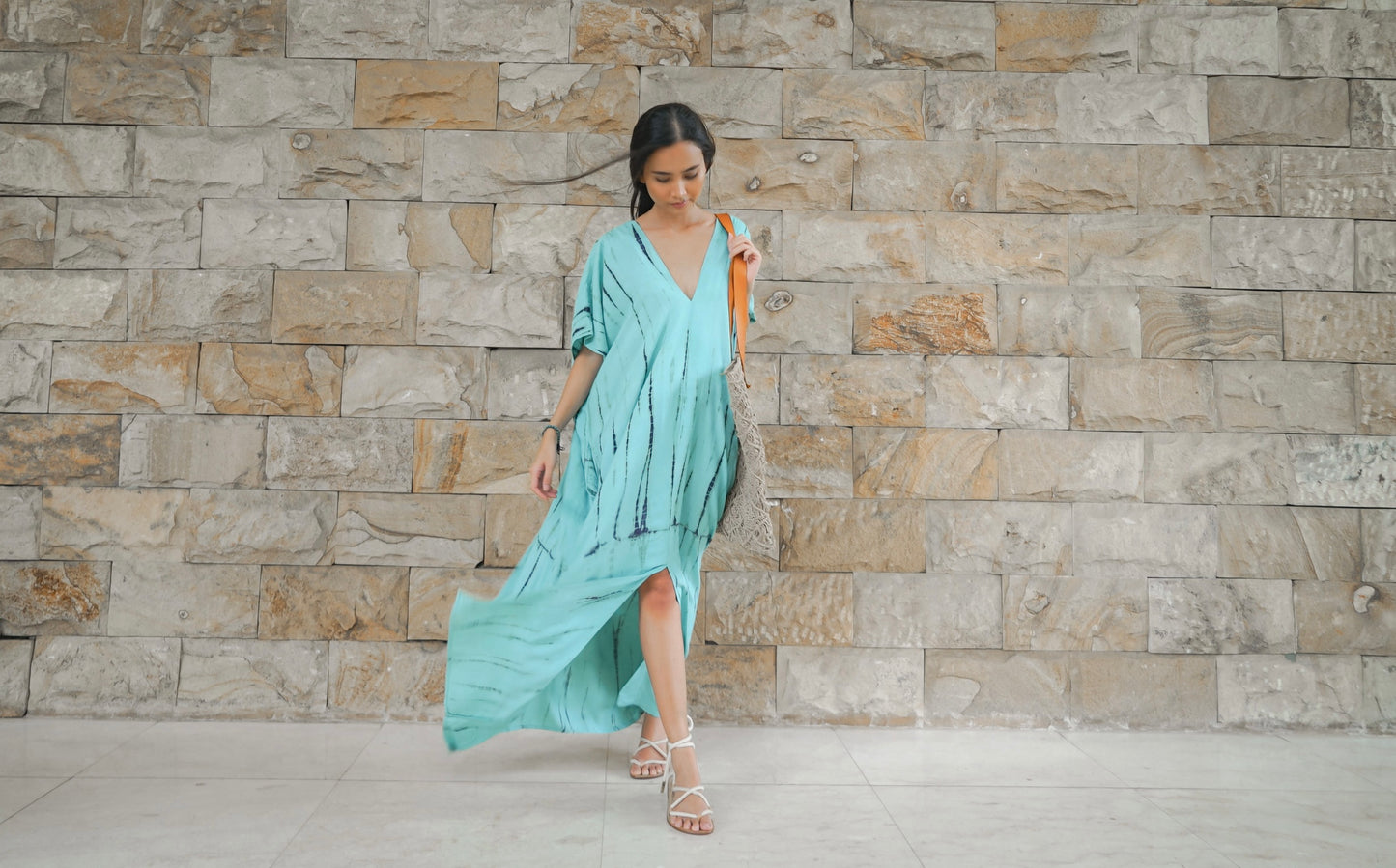 Alaia Caftan Dress with Pockets in Light Seafoam