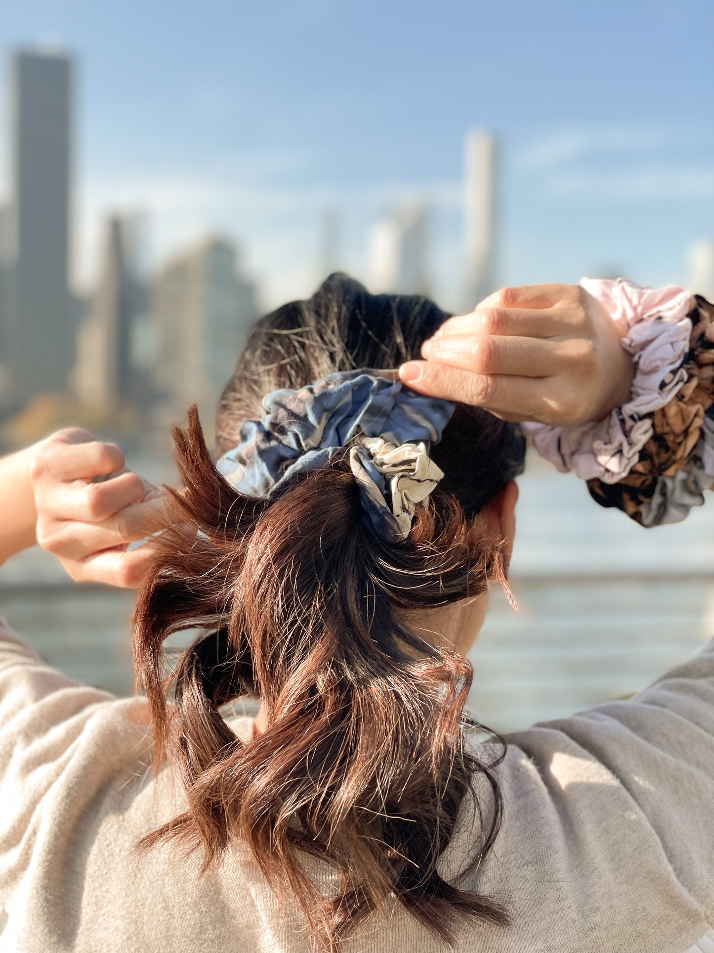 Tie Dye Scrunchie in Blue and Grey