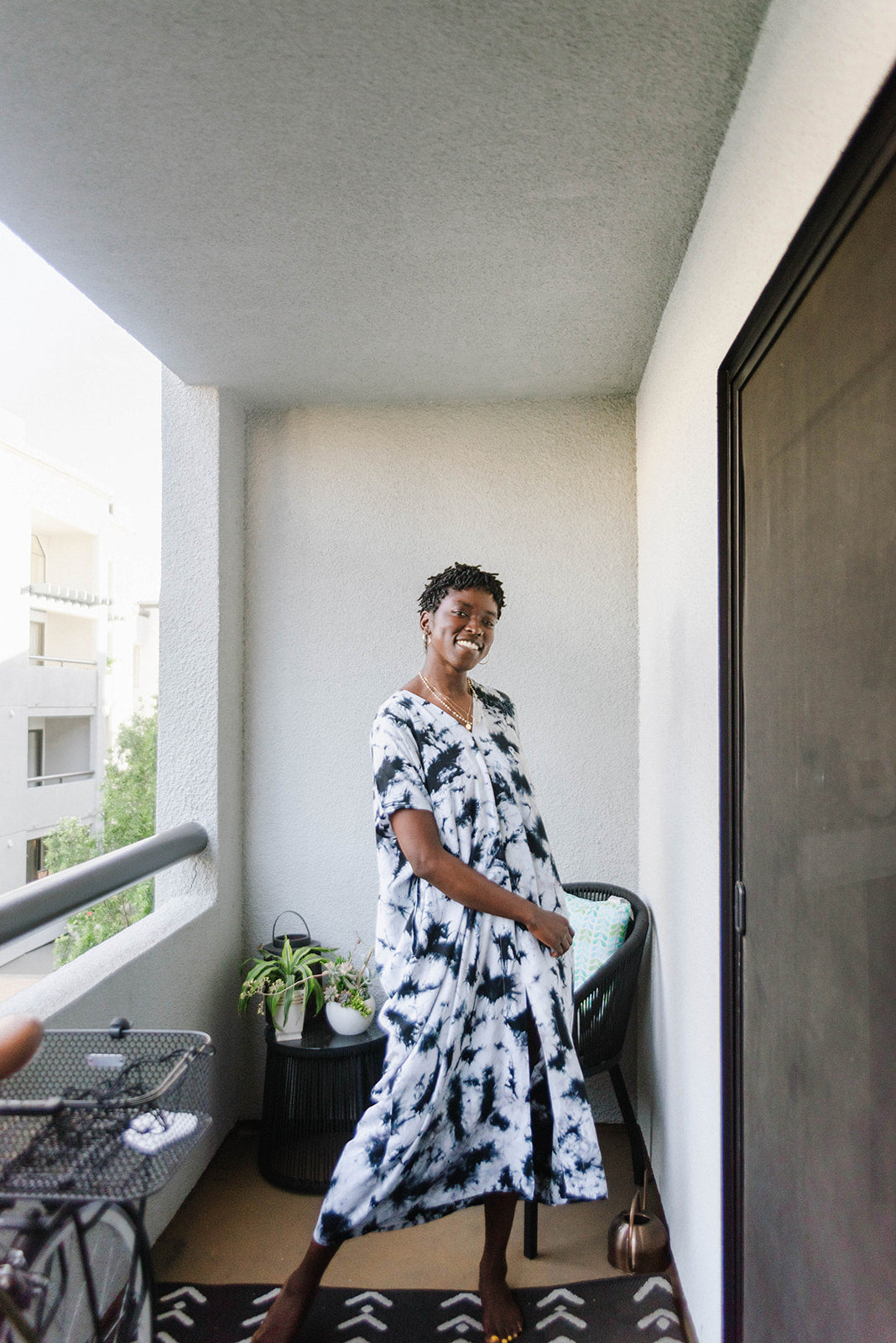 Alaia Caftan Dress with Pockets - Black White Tie Dye