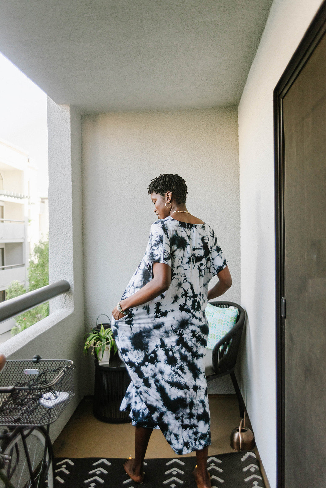 Alaia Caftan Dress with Pockets - Black White Tie Dye