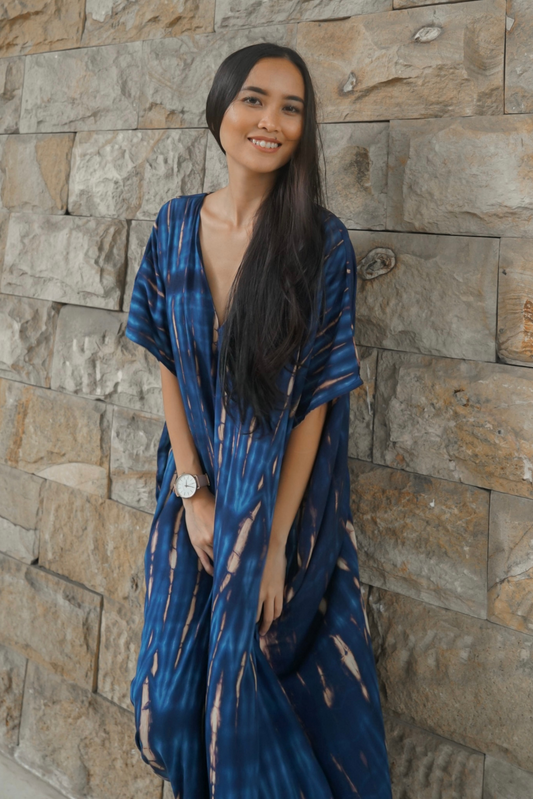 Alaia Caftan Dress with Pockets in Blue Ocean