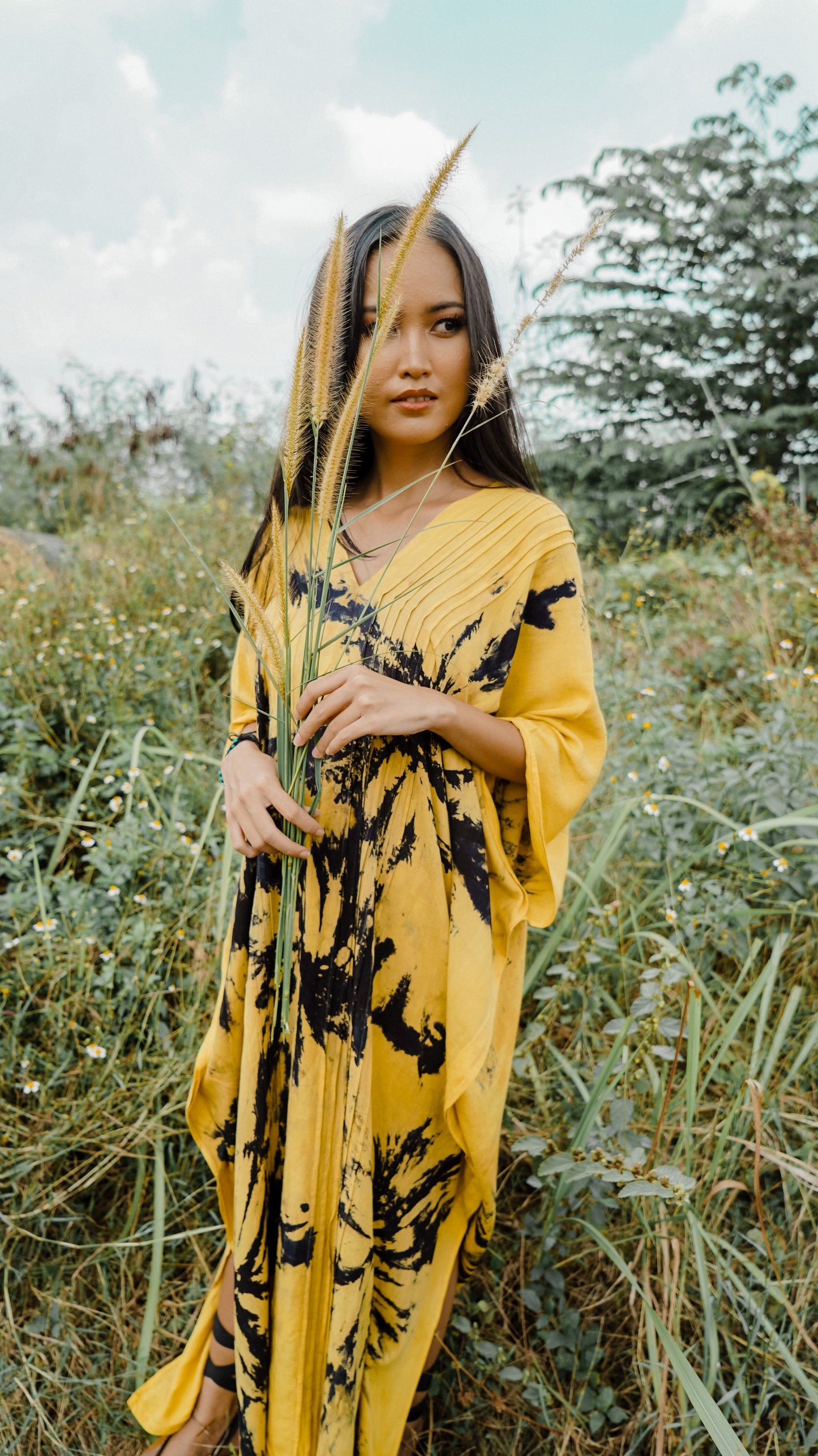 PREORDER Leia Hand Dyed Kaftan in Yellow Black